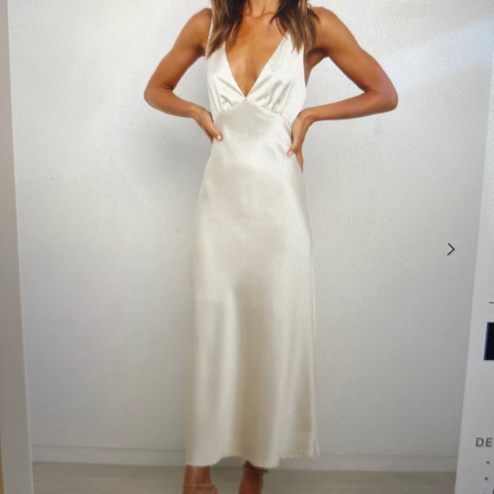 Satin Midi Dress (Champagne / Ivory)